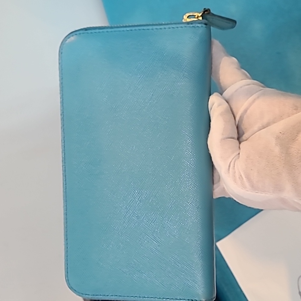 Prada Turquoise Zip Around Saffiano Leather Wallet - Picture 6 of 16